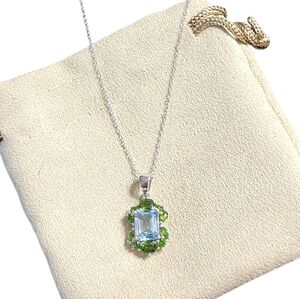 Sterling Silver Sky Blue Topaz Green Chrome Diopside Necklace